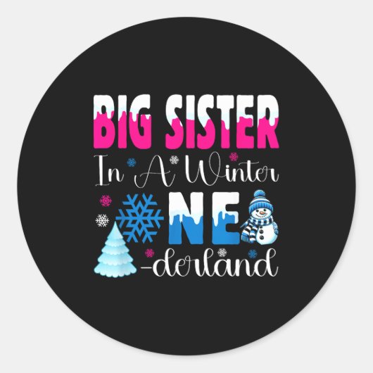 Big Sister In A Winter Onederland Bday Girl Sweet Ronde Sticker (Voorkant)