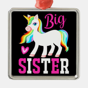 Big Sister Magical Unicorn w. Rainbow Mane & Tail Metalen Ornament