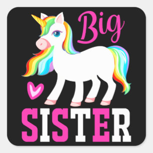 Big Sister Magical Unicorn w. Rainbow Mane & Tail Vierkante Sticker