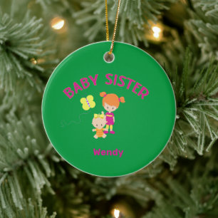 Big Sister met Baby Zuster Naam Jaar Aangepast Keramisch Ornament