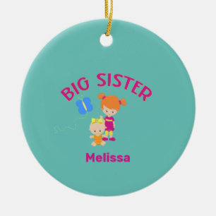 Big Sister-naam met Baby zuster Aangepast jaar Keramisch Ornament