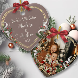 Big Sister New Baby Photo Holly Pine Gold Lijst Ornament