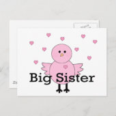 Big Sister Pink Chick & Hearts Briefkaart (Voorkant / Achterkant)