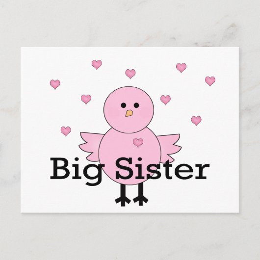 Big Sister Pink Chick & Hearts Briefkaart (Voorkant)