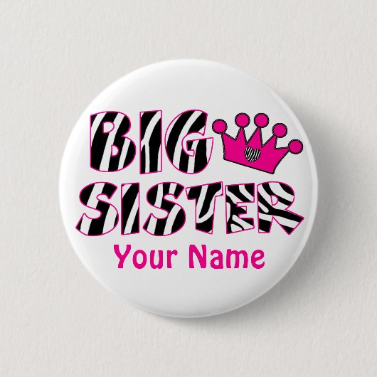 Big Sister Princess Zebra Print Button (Voorkant)