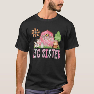 Big Sister Roze Boerderij Koe Kids Verjaardag Matc T-shirt