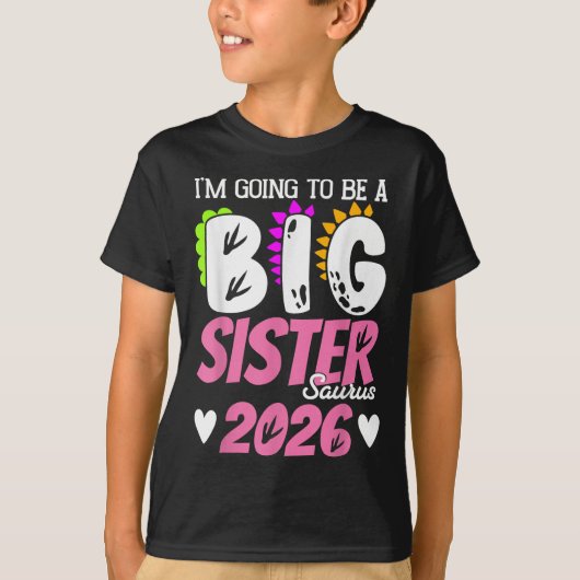 Big Sister Saurus 2026 Dinosaurus Zwangerschap Ont T-shirt (Voorkant)