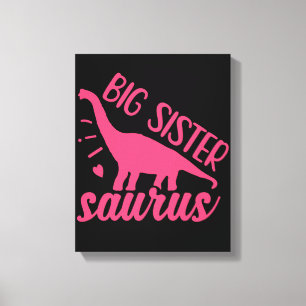 Big Sister Saurus in roze Canvas Afdruk