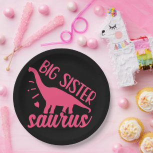 Big Sister Saurus in roze Papieren Bordje