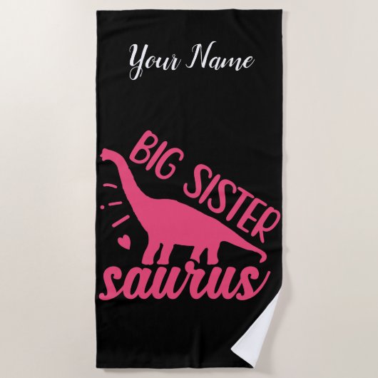 Big Sister Saurus in roze Strandlaken (Voorkant)