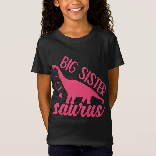 Big Sister Saurus in roze T-shirt (Voorkant)
