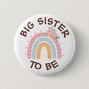 Big Sister to be Baby shower Button Regenboog them