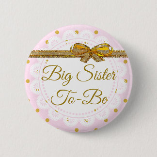 Big Sister wordt Baby shower roze en gouden Button