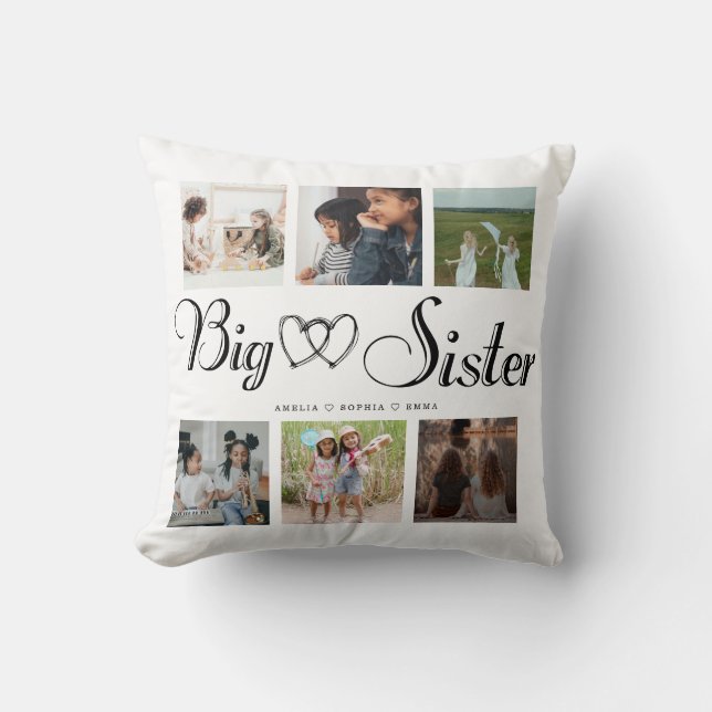 Big Sisters Script Gift for Sisters Photo Collage Kussen (Voorkant)
