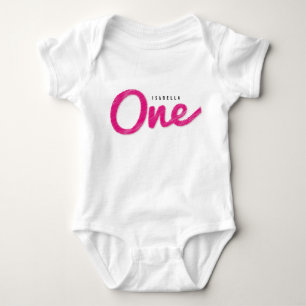 Big Sketch One Pink Baby Girl First Birthday Party Romper