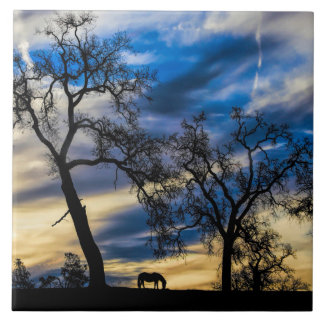 Big Skies Art Tegel met Paarden- en eikenbomen Tegeltje