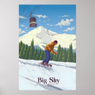Big Sky Montana Snowboarden Reisposter Poster
