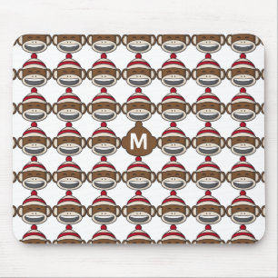 Big Smile Sock Monkey Emoji Monogrammed Muismat