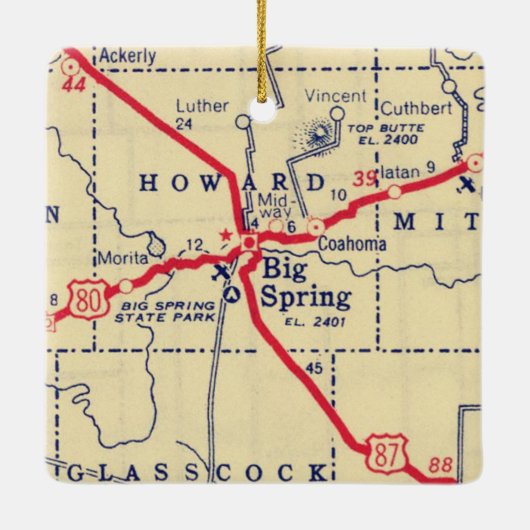 Big Spring TX  Map Keramisch Ornament (Achterkant)
