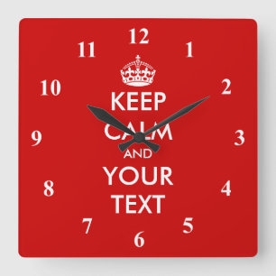 Big square Keep Calm wall Customizable text Vierkante Klok