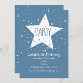 Big Star Anniversaire Fête Ciel Céleste Invitation (Devant / Derrière)