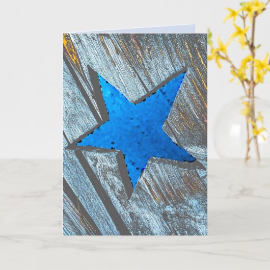 Big star birthday card with sparkle bright blue kaart (Gele Bloem)