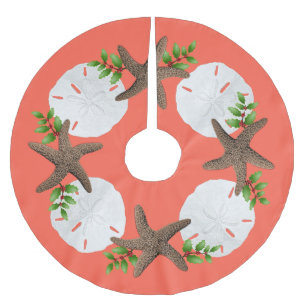Big Starfish Sand Dollars Holly laat koraalroze Kerstboom Rok