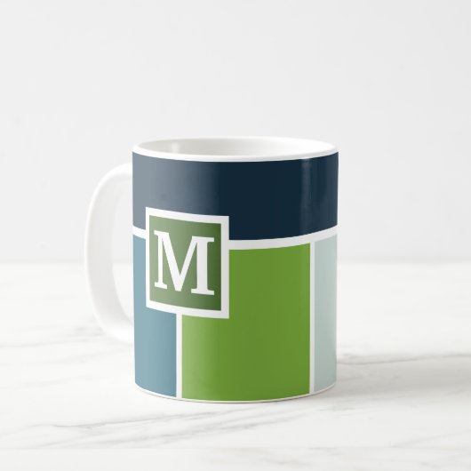 Big Stripes in blauw en groen met Monogram Koffiemok (Voorkant links)