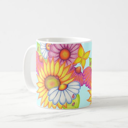 Big Sunflower Butterfly Daisy Coffee Mok (Voorkant links)
