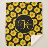 Big Sunflower Monogram Geel en Zwart Sherpa Deken (Voorkant)