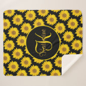 Big Sunflower Monogram Geel en Zwart Sherpa Deken (Voorkant (horizontaal))