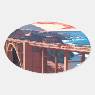  Big Sur Bixby Bridge VS-toerisme Ovale Sticker