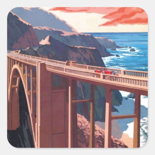  Big Sur Bixby Bridge VS-toerisme Vierkante Sticker (Voorkant)