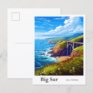 Big Sur California Vintage Travel Illustratie Briefkaart