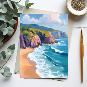 Big Sur, Californië Aquarel Oceaanschilderij Briefkaart