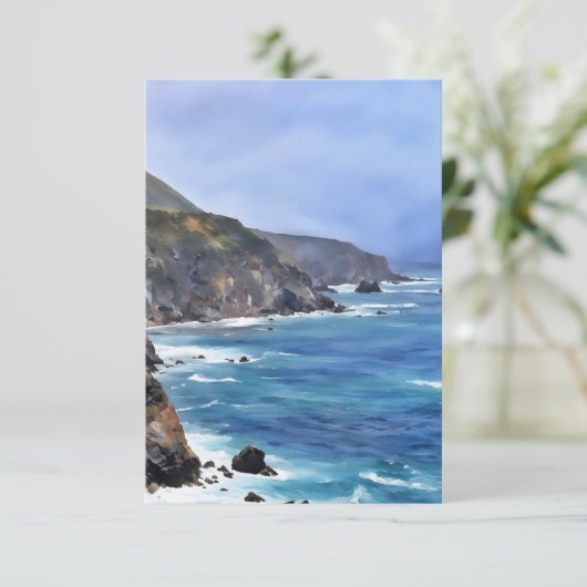 Big Sur Ocean Cliff Zee Art Flat Note Kaart (Staand voorkant)