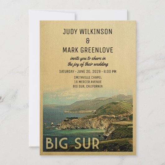 Big Sur Wedding Invitation Middeleeuwen Kaart (Voorkant)