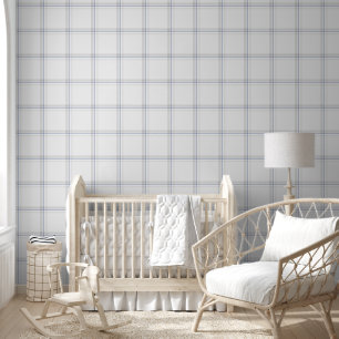 Big Tartan Plaid Gingham Geruit Blauw Grijs Behang