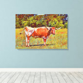 Big Texas Longhorn Koe Canvas Art Print (Insitu (Houten vloer))