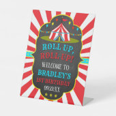 Big Top Circus Carnival 1ste verjaardag Welkom Reclamebord Met Voetstuk (Voorkant)