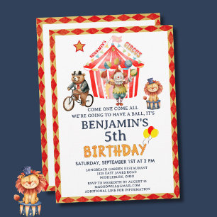 Big Top Circus Carnival Boy Fifth Birthday Kaart