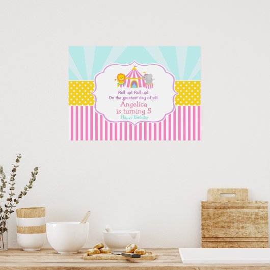 Big Top Circus Carnival Pink Birthday Poster (Keuken)