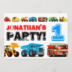Big Trucks 1st Birthday Party Kaart