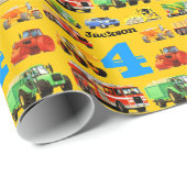 Big Trucks 4th Birthday Party Cadeaupapier (Rol Hoek)