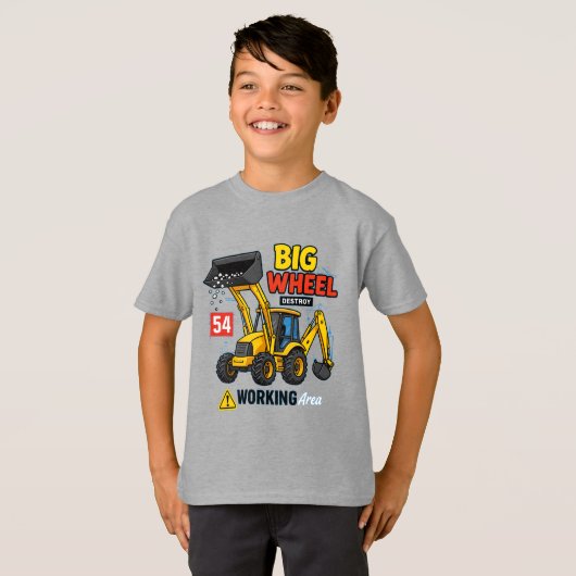 Big Wheel Construction Truck Grafisch ontwerp T-shirt (Voorkant volledig)