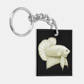 Big White Betta Splendens Fish Sleutelhanger (Voorkant Links)