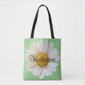 Big White Daisy Flower Gepersonaliseerde naam Draagtas (Voorkant)