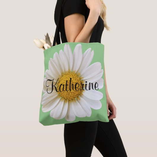 Big White Daisy Flower Gepersonaliseerde naam Draagtas (Dichtbij)