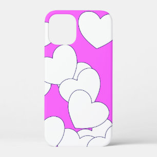 Big White Hearts over opvallende roze iPhone 12 Mini Hoesje