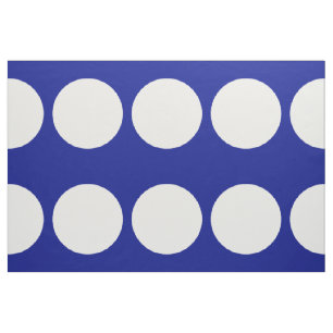 Big White Polka Dots on Blue Geometric Fabric Stof